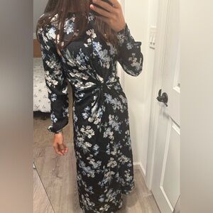 H&M Black and Blue Floral Midi Dress